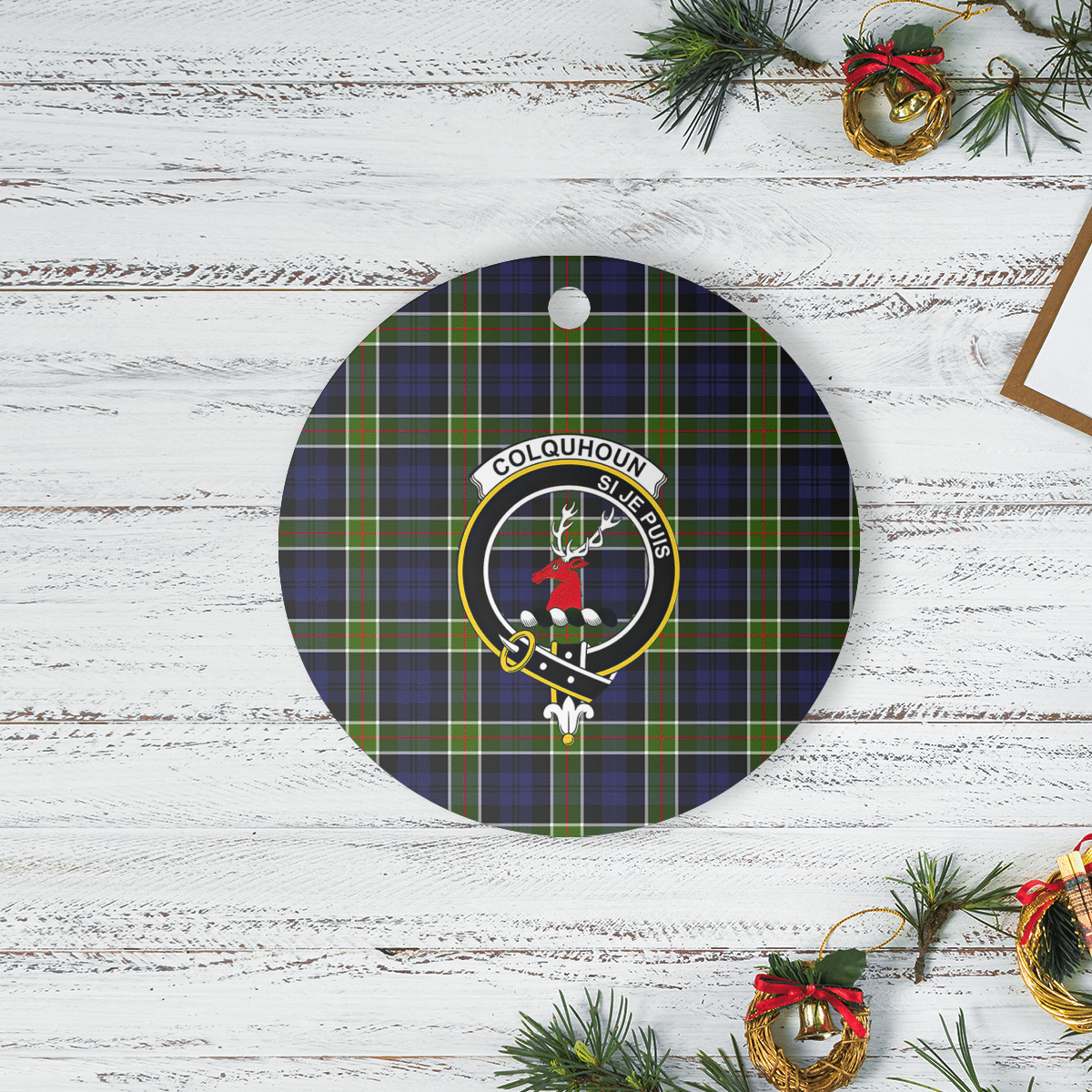 Clan Colquhoun Tartan Crest Round Ceramic Ornament RT32 Colquhoun Tartan Tartan Christmas   