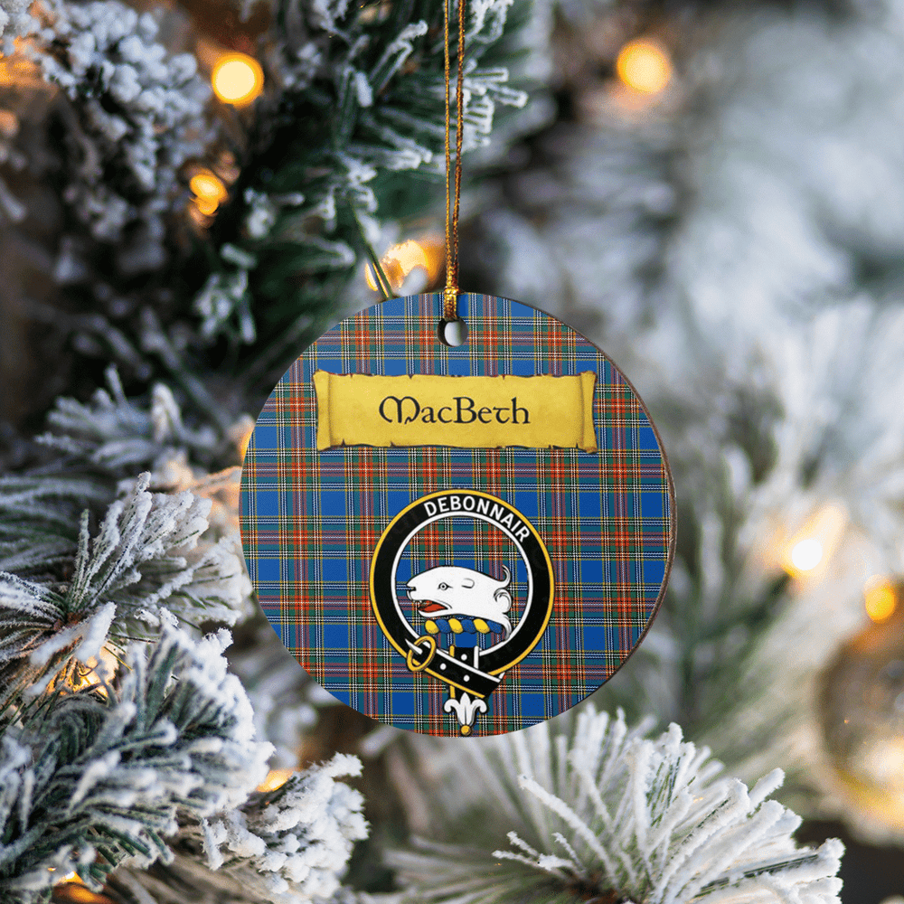 Clan MacBeth Ancient Tartan Crest Round Ceramic Ornament GO24 MacBeth Ancient Tartan Tartan Christmas   