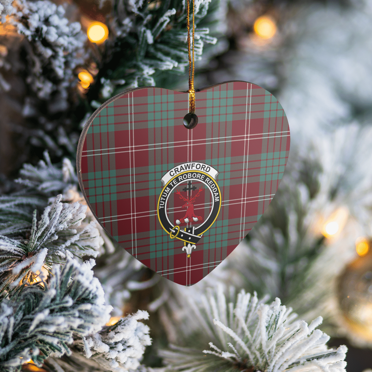 Clan Crawford Modern Tartan Crest Heart Ceramic Ornament PH22 Crawford Modern Tartan Tartan Christmas   