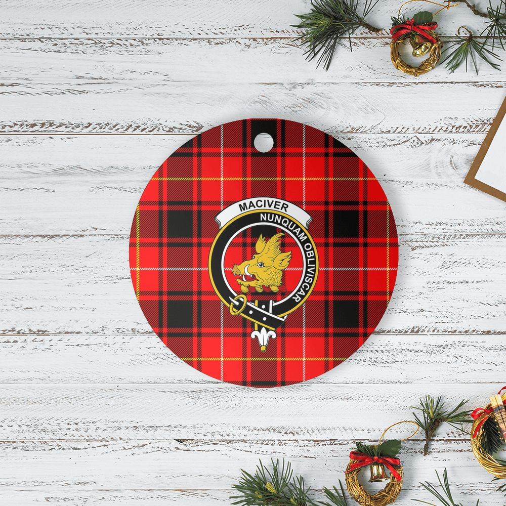 Clan MacIver Modern Tartan Crest Round Ceramic Ornament AN38 MacIver Modern Tartan Tartan Christmas   