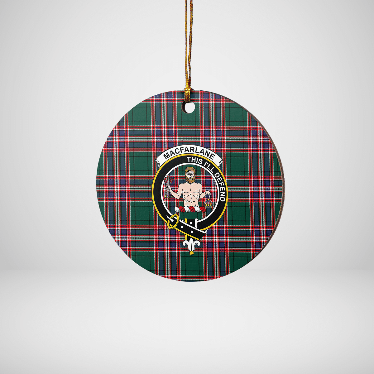 Clan MacFarlane Hunting Modern Tartan Crest Round Ceramic Ornament VM31 MacFarlane Hunting Modern Tartan Tartan Christmas   