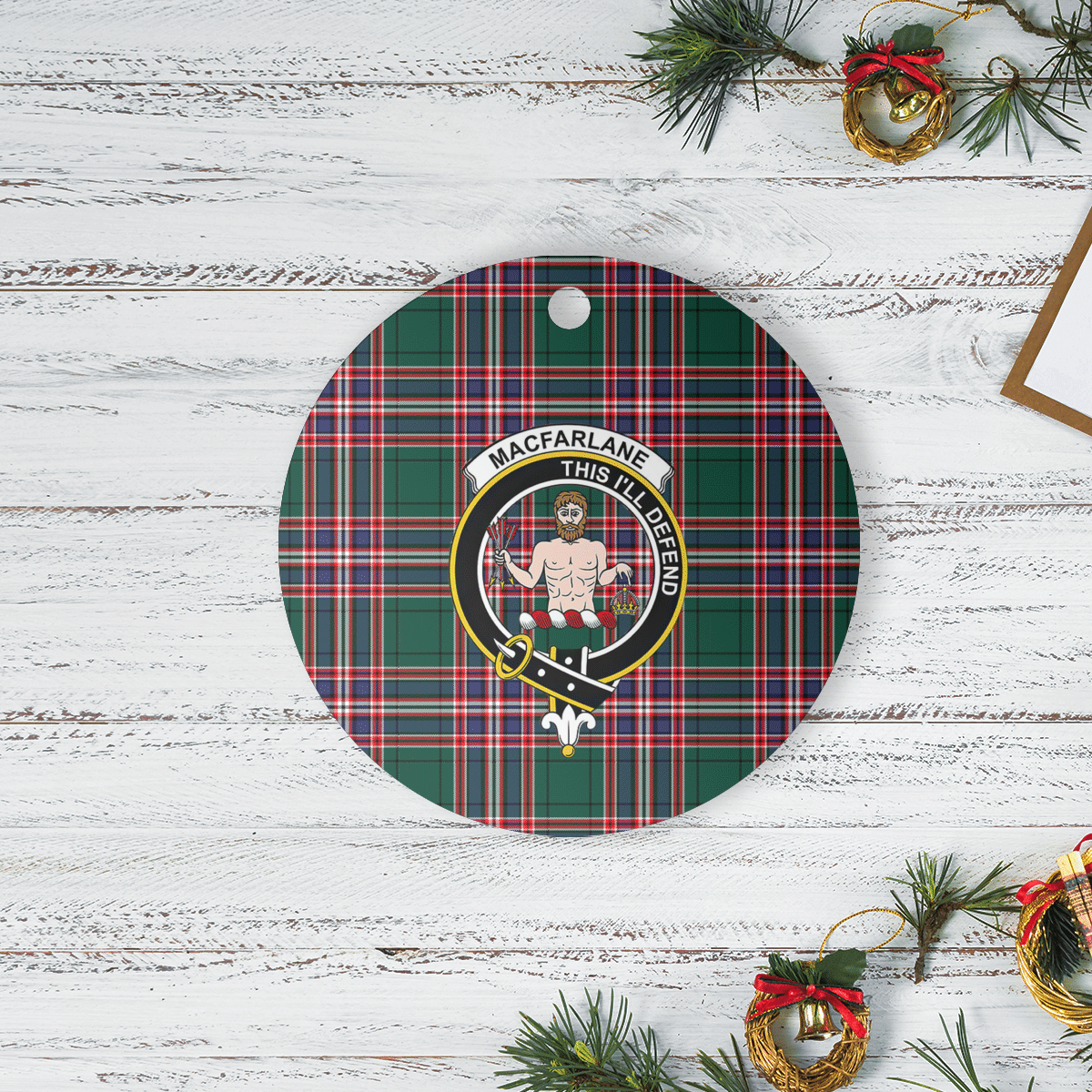 Clan MacFarlane Hunting Modern Tartan Crest Round Ceramic Ornament VM31 MacFarlane Hunting Modern Tartan Tartan Christmas   