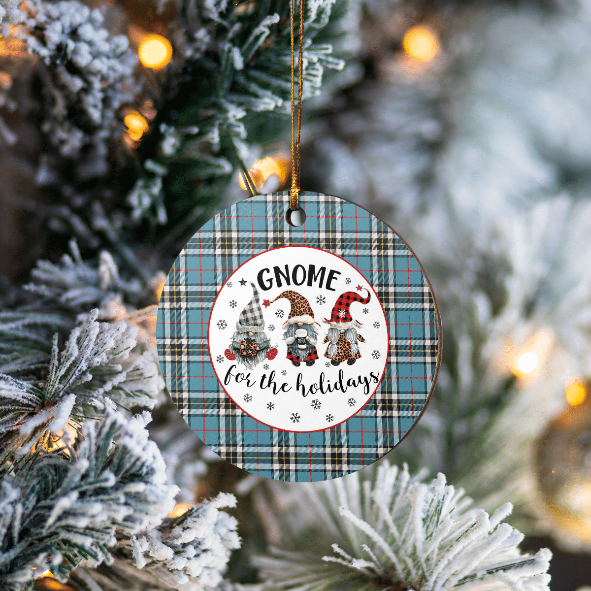 Clan Thomson Tartan Tartan Crest Gnome Round Ceramic Ornament VV44 Thomson Tartan Tartan Christmas   