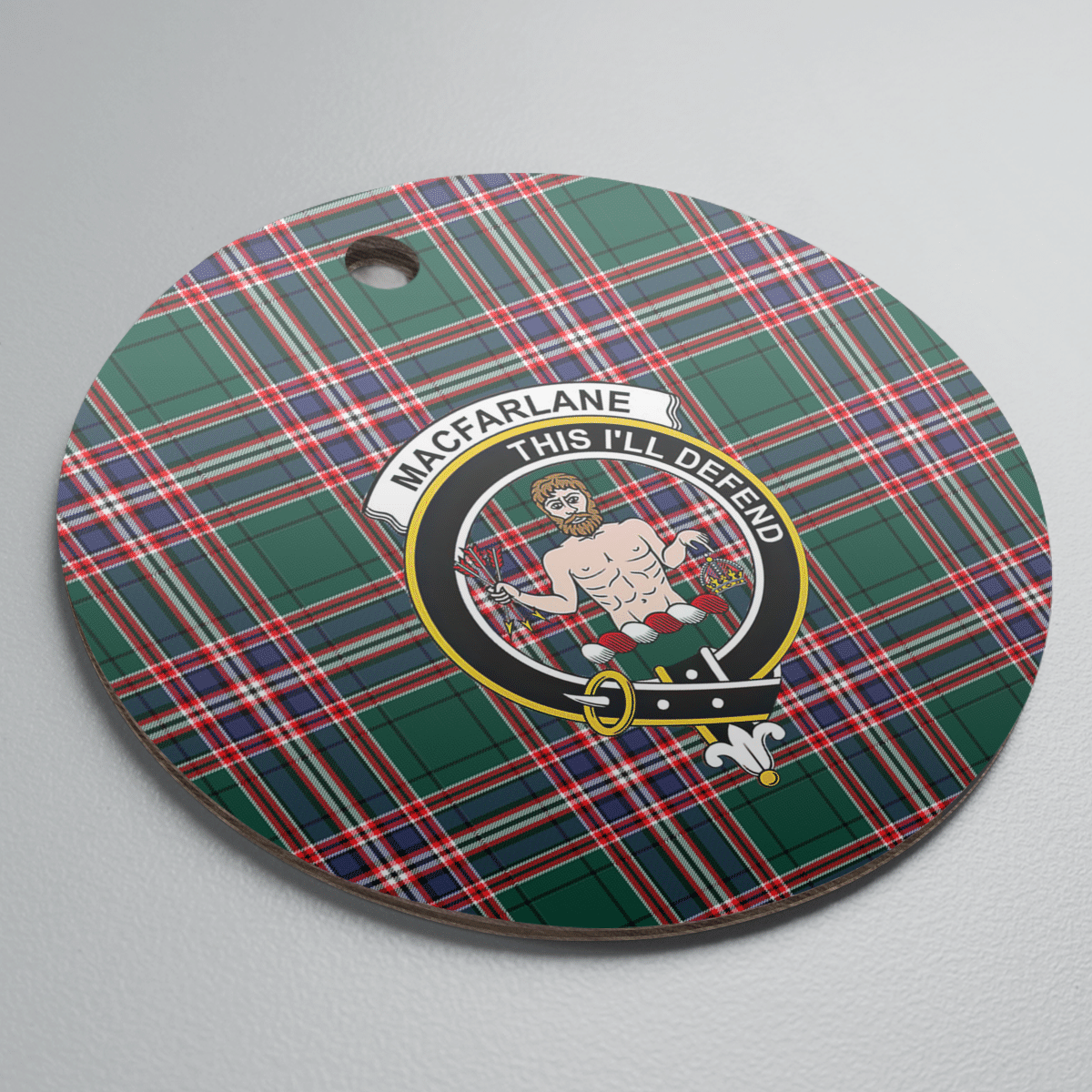Clan MacFarlane Hunting Modern Tartan Crest Round Ceramic Ornament VM31 MacFarlane Hunting Modern Tartan Tartan Christmas   