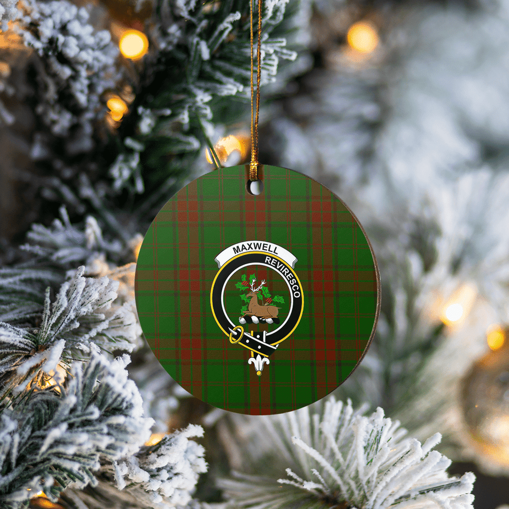 Clan Maxwell Hunting Tartan Crest Round Ceramic Ornament TZ46 Maxwell Hunting Tartan Tartan Christmas   