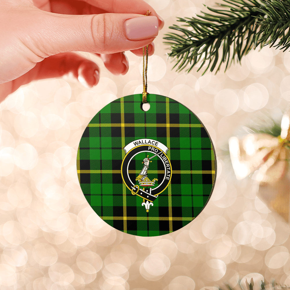Clan Wallace Hunting Green Tartan Crest Round Ceramic Ornament EU44 Wallace Hunting Green Tartan Tartan Christmas   