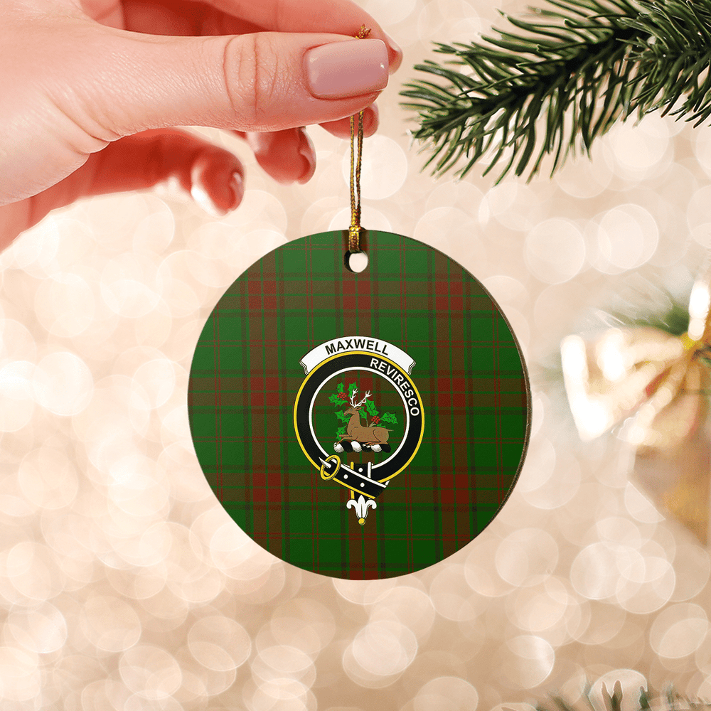 Clan Maxwell Hunting Tartan Crest Round Ceramic Ornament TZ46 Maxwell Hunting Tartan Tartan Christmas   