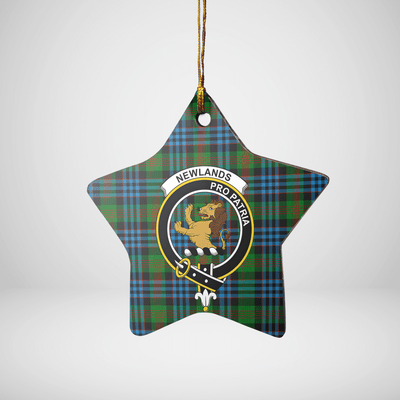 Clan Newlands Tartan Crest Star Ceramic Ornament