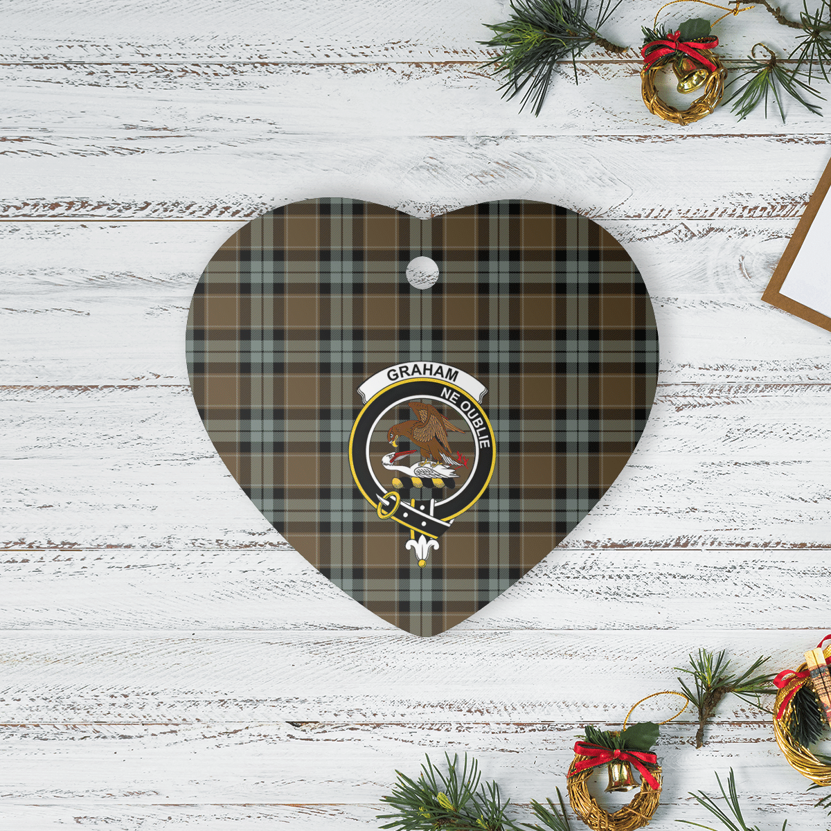 Clan Graham of Menteith Weathered Tartan Crest Heart Ceramic Ornament EX92 Graham of Menteith Weathered Tartan Tartan Christmas   