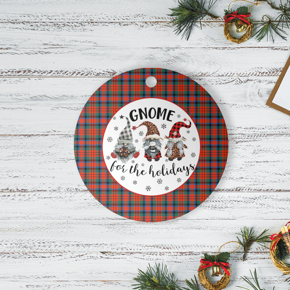 Clan MacDuff Ancient Tartan Tartan Crest Gnome Round Ceramic Ornament AK31 MacDuff Ancient Tartan Tartan Christmas   
