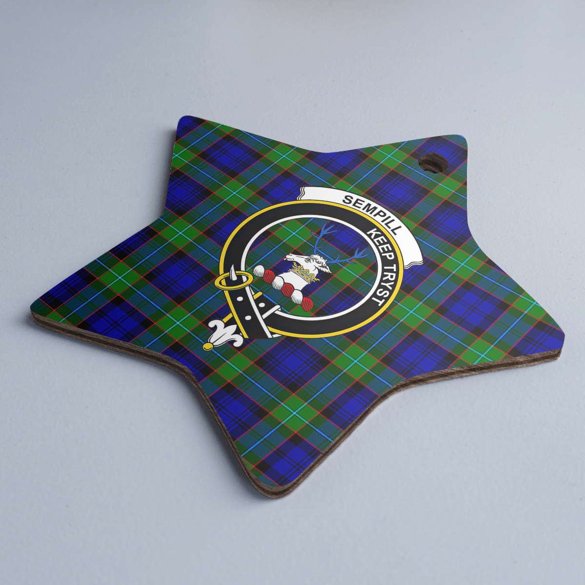 Clan Sempill Modern Tartan Crest Star Ceramic Ornament QX89 Sempill Modern Tartan Tartan Christmas   