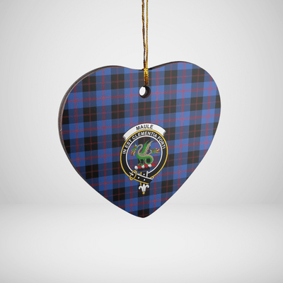 Clan Maule Tartan Crest Heart Ceramic Ornament