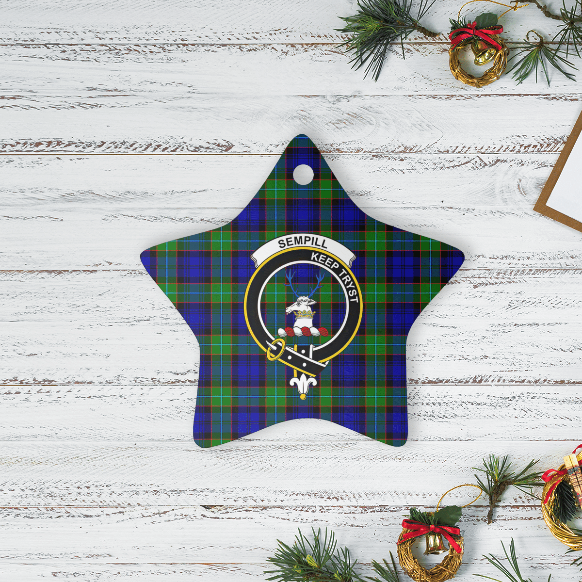 Clan Sempill Modern Tartan Crest Star Ceramic Ornament QX89 Sempill Modern Tartan Tartan Christmas   