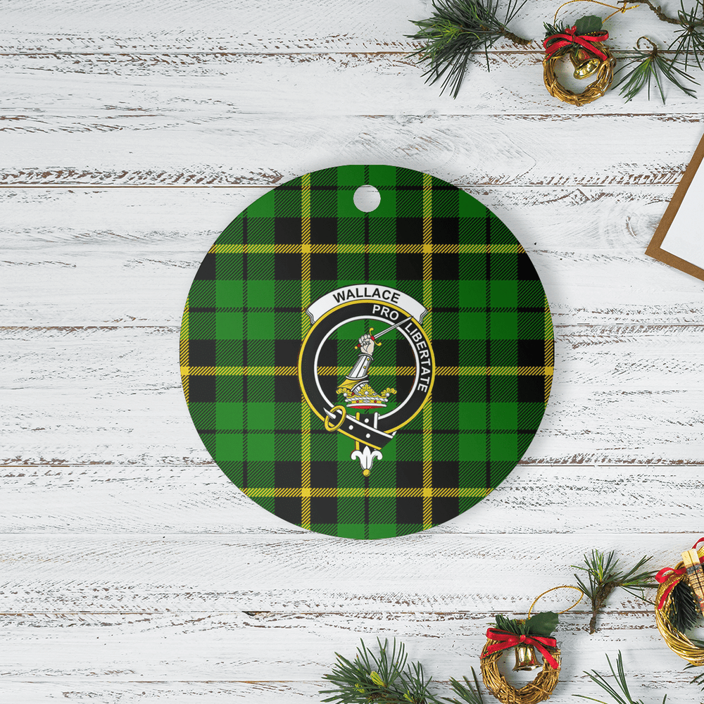 Clan Wallace Hunting Green Tartan Crest Round Ceramic Ornament EU44 Wallace Hunting Green Tartan Tartan Christmas   
