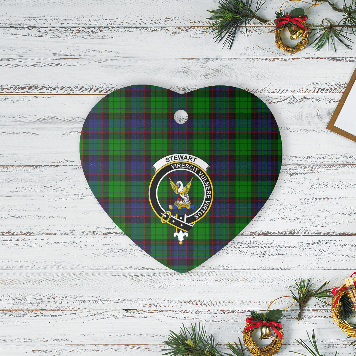 Clan Stewart Old Modern Tartan Crest Heart Ceramic Ornament HC15 Stewart Old Modern Tartan Tartan Christmas   