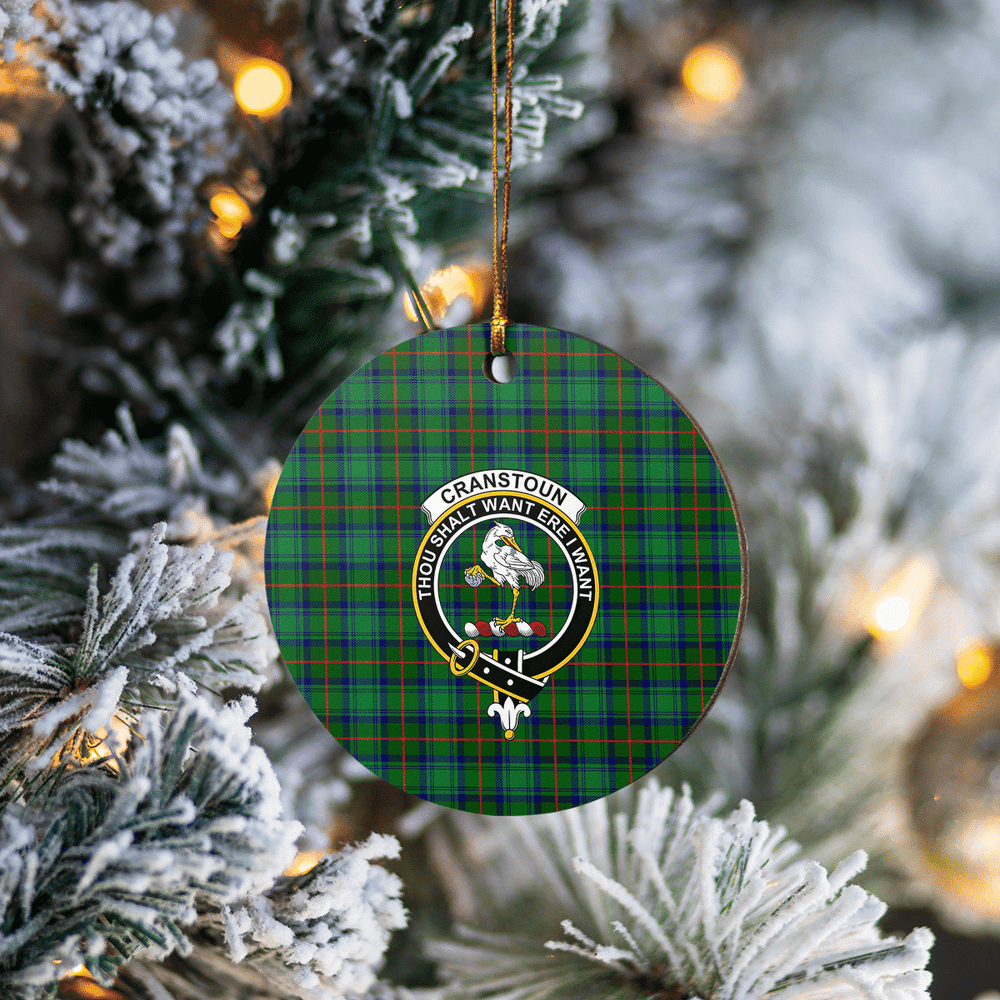 Clan Cranstoun Tartan Crest Round Ceramic Ornament ML33 Cranstoun Tartan Tartan Christmas   