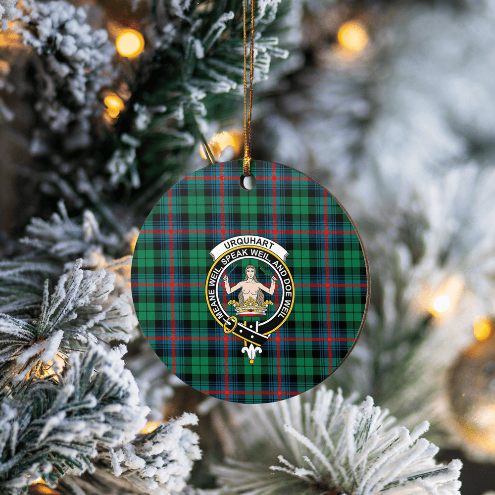 Clan Urquhart Broad Red Ancient Tartan Crest Round Ceramic Ornament FZ40 Urquhart Broad Red Ancient Tartan Tartan Christmas   