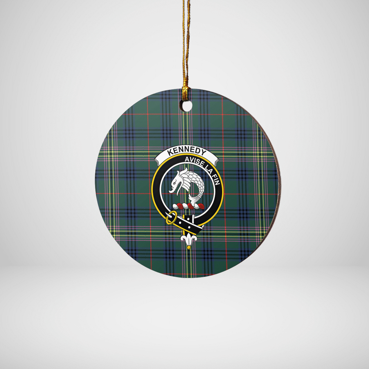 Clan Kennedy Modern Tartan Crest Round Ceramic Ornament XU43 Kennedy Modern Tartan Tartan Christmas   