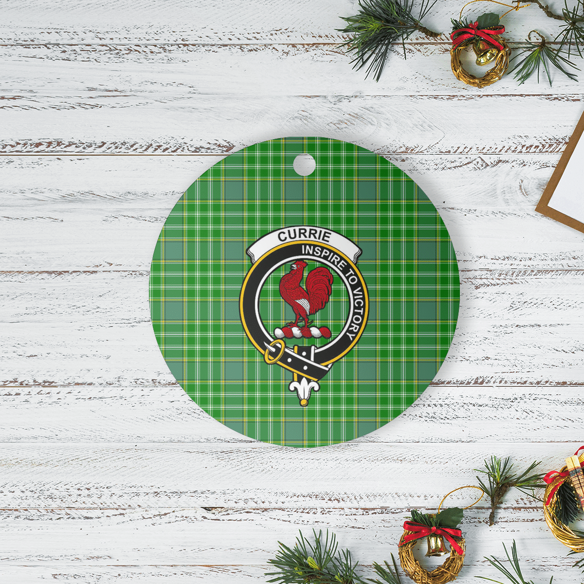 Clan Currie Tartan Crest Round Ceramic Ornament NP37 Currie Tartan Tartan Christmas   