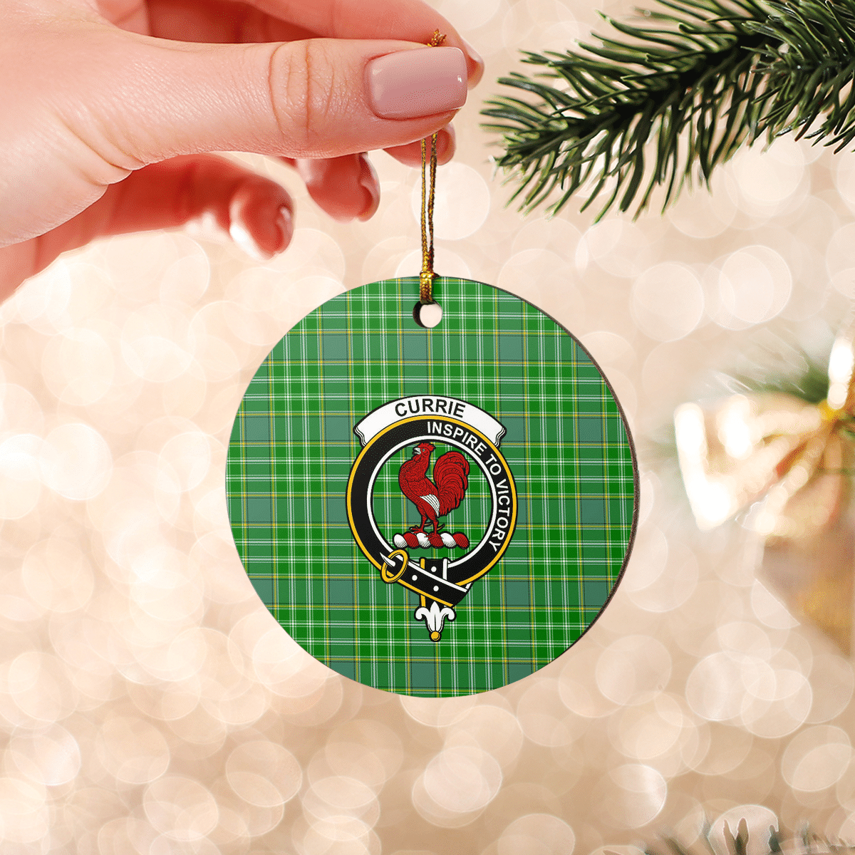 Clan Currie Tartan Crest Round Ceramic Ornament NP37 Currie Tartan Tartan Christmas   