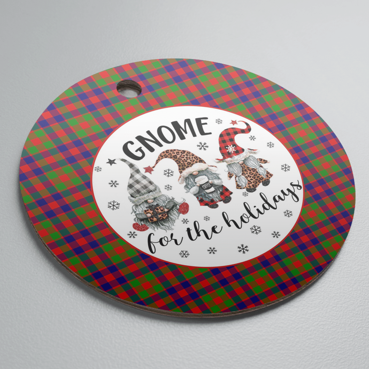 Clan Gow (or McGouan) Tartan Tartan Crest Gnome Round Ceramic Ornament AC13 Gow (or McGouan) Tartan Tartan Christmas   