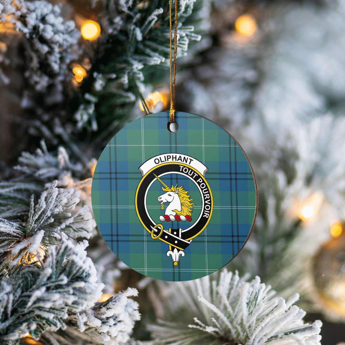 Clan Oliphant Ancient Tartan Crest Round Ceramic Ornament SI27 Oliphant Ancient Tartan Tartan Christmas   