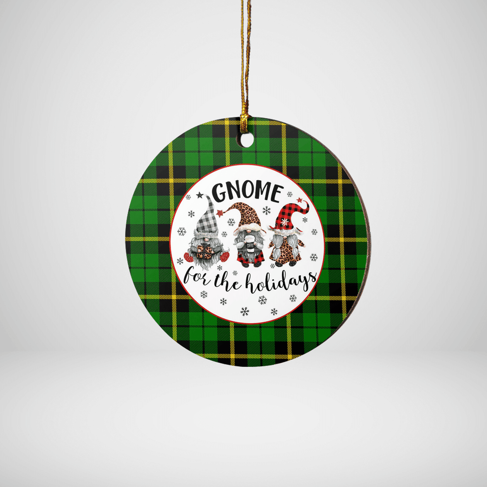 Clan Wallace Hunting Green Tartan Tartan Crest Gnome Round Ceramic Ornament US78 Wallace Hunting Green Tartan Tartan Christmas   