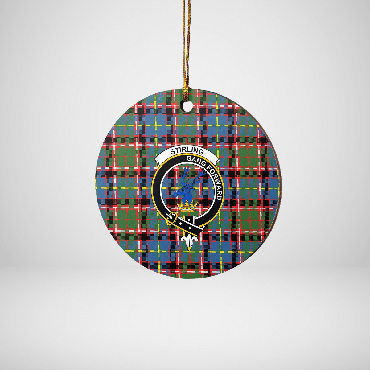 Clan Stirling (of Cadder-Present Chief) Tartan Crest Round Ceramic Ornament WP33 Stirling (of Cadder-Present Chief) Tartan Tartan Christmas   