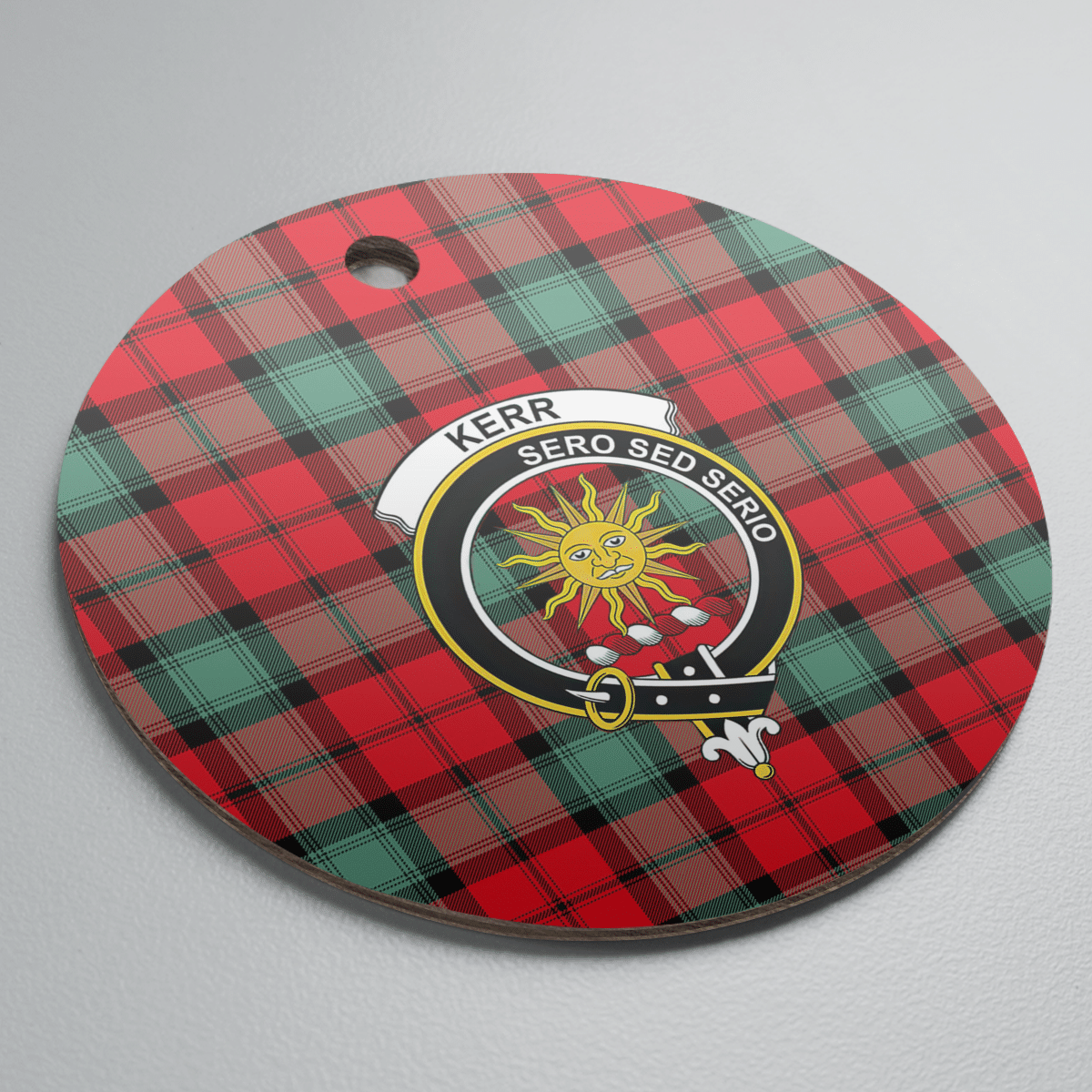Clan Kerr Ancient Tartan Crest Round Ceramic Ornament YR94 Kerr Ancient Tartan Tartan Christmas   