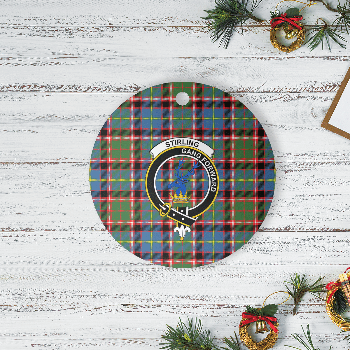 Clan Stirling (of Cadder-Present Chief) Tartan Crest Round Ceramic Ornament WP33 Stirling (of Cadder-Present Chief) Tartan Tartan Christmas   