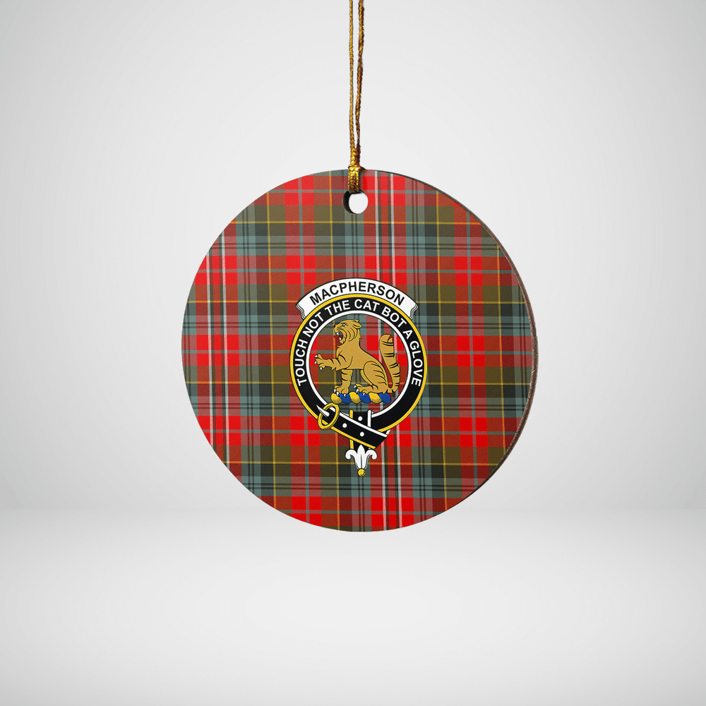 Clan MacPherson Weathered Tartan Crest Round Ceramic Ornament FQ79 MacPherson Weathered Tartan Tartan Christmas   