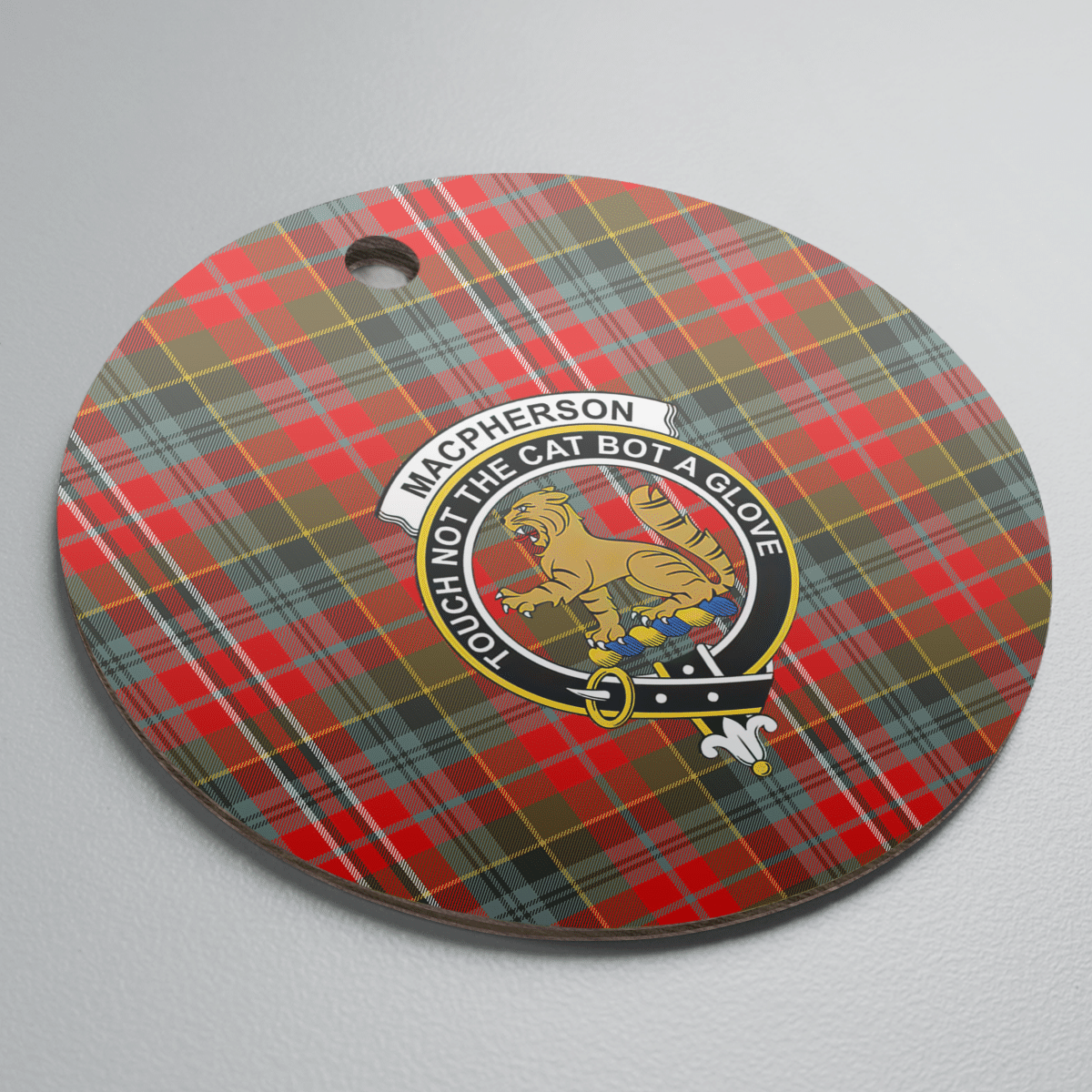 Clan MacPherson Weathered Tartan Crest Round Ceramic Ornament FQ79 MacPherson Weathered Tartan Tartan Christmas   