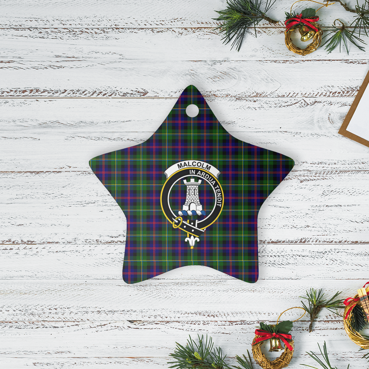 Clan Malcolm Modern Tartan Crest Star Ceramic Ornament YA73 Malcolm Modern Tartan Tartan Christmas   