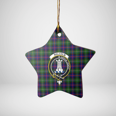 Clan Malcolm Modern Tartan Crest Star Ceramic Ornament