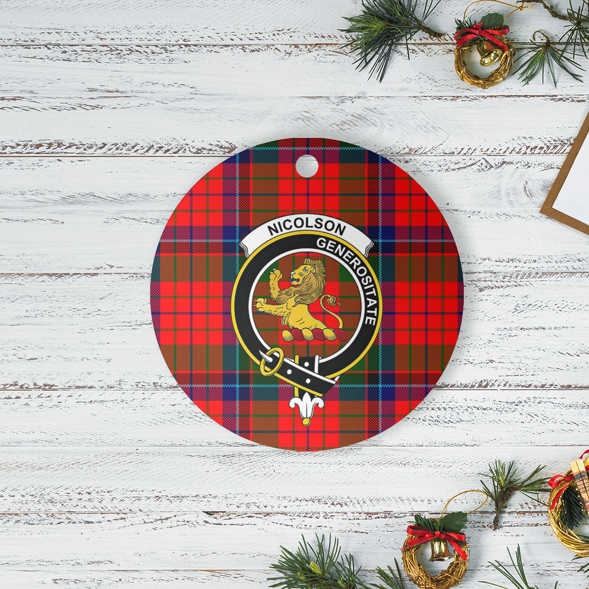 Clan Nicolson Modern Tartan Crest Round Ceramic Ornament YU83 Nicolson Modern Tartan Tartan Christmas   