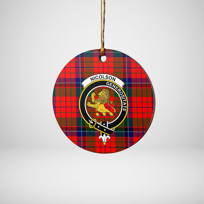 Clan Nicolson Modern Tartan Crest Round Ceramic Ornament