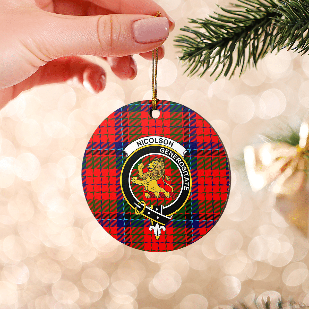 Clan Nicolson Modern Tartan Crest Round Ceramic Ornament YU83 Nicolson Modern Tartan Tartan Christmas   