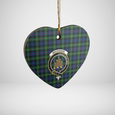 Clan MacKenzie Modern Tartan Crest Heart Ceramic Ornament PY22