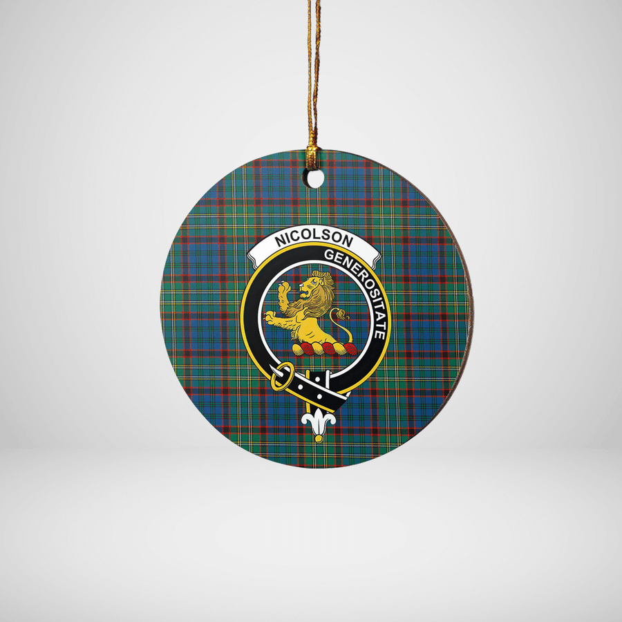 Clan Nicolson Hunting Ancient Tartan Crest Round Ceramic Ornament HC14 Nicolson Hunting Ancient Tartan Tartan Christmas   