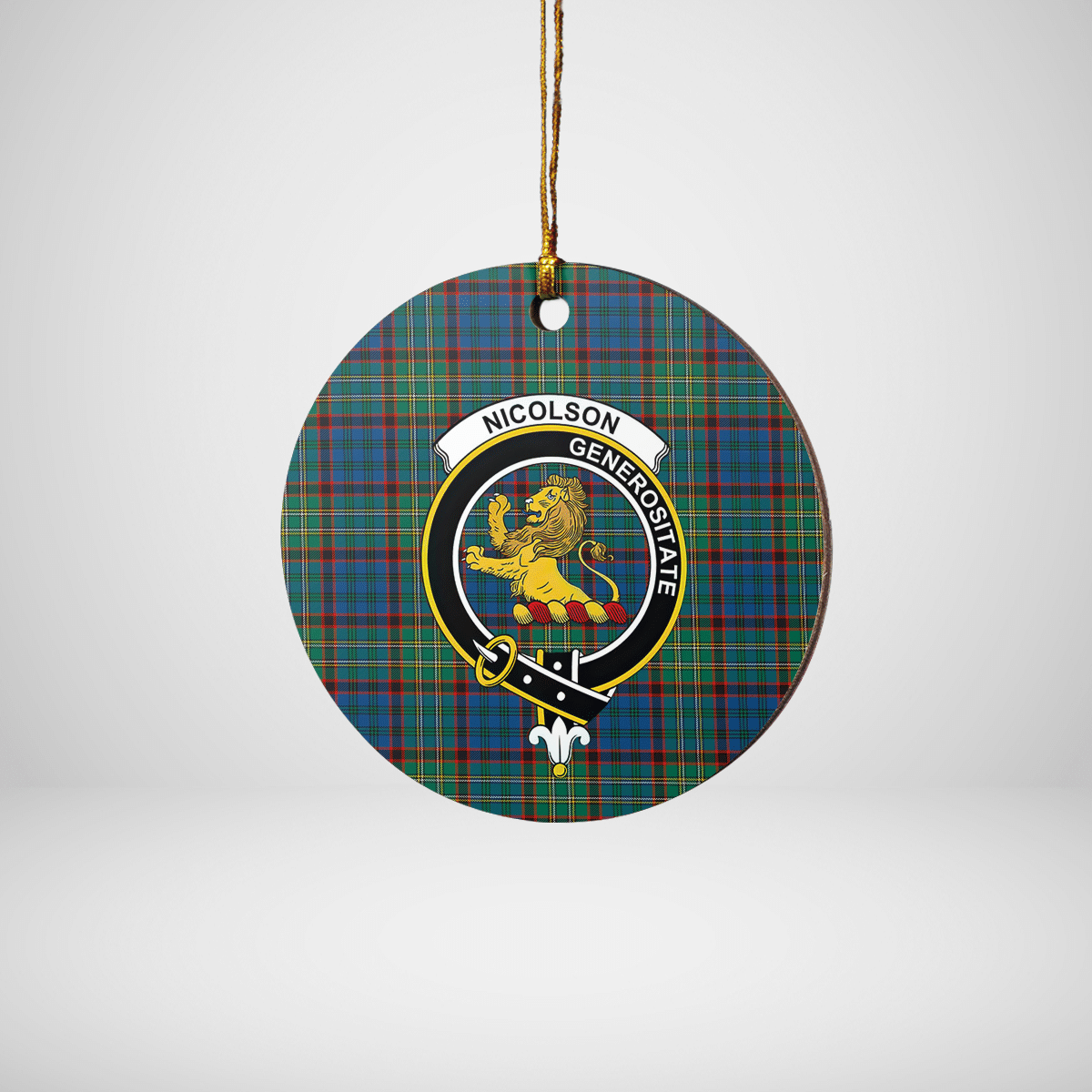 Clan Nicolson Hunting Ancient Tartan Crest Round Ceramic Ornament HC14 Nicolson Hunting Ancient Tartan Tartan Christmas   