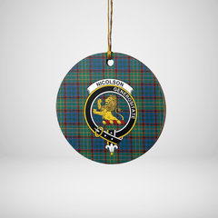 Clan Nicolson Hunting Ancient Tartan Crest Round Ceramic Ornament HC14 Nicolson Hunting Ancient Tartan Tartan Christmas   