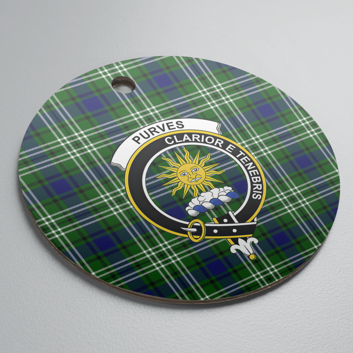 Clan Purves (Tweedside) Tartan Crest Round Ceramic Ornament WV31 Purves (Tweedside) Tartan Tartan Christmas   