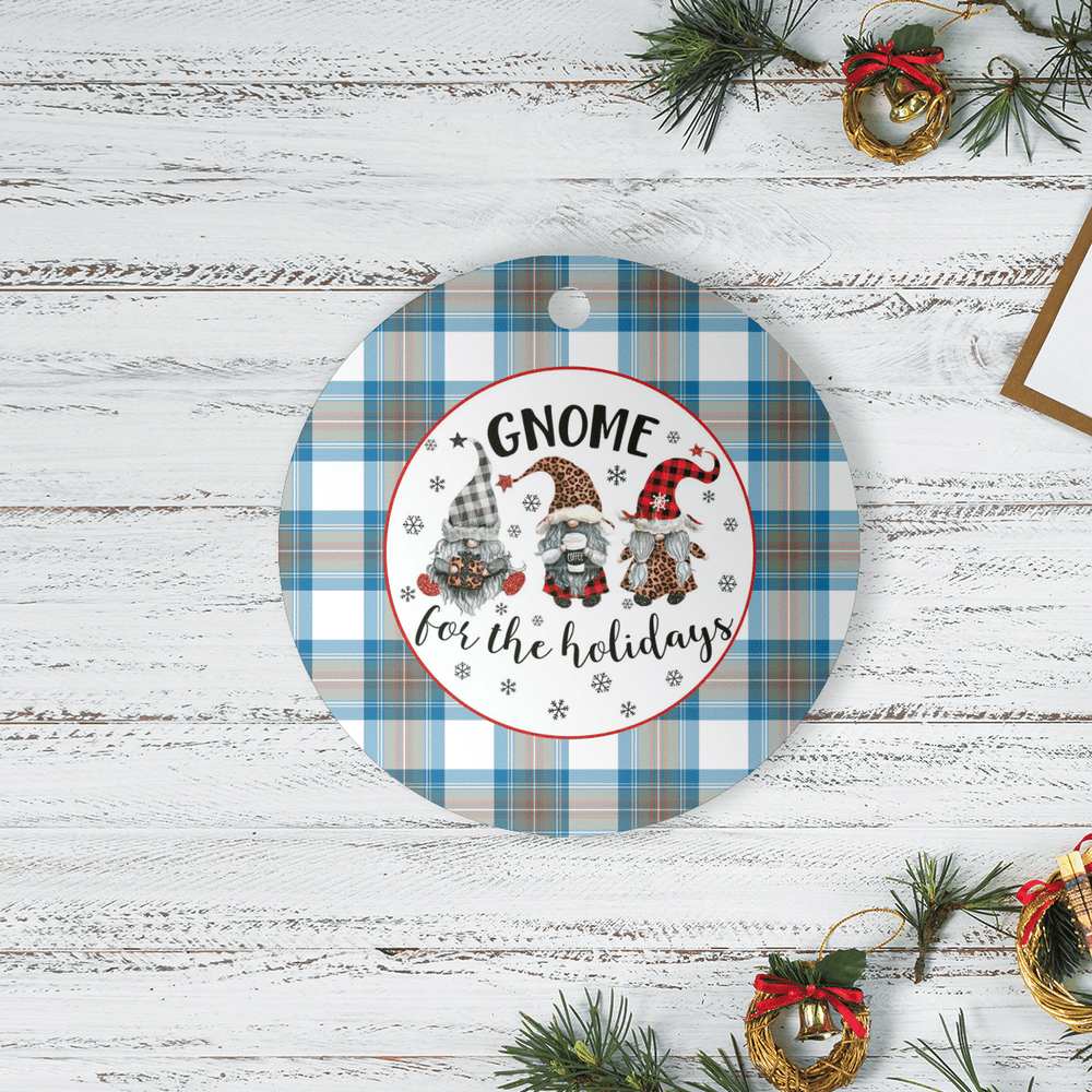 Clan Stewart Muted Blue Tartan Tartan Crest Gnome Round Ceramic Ornament WX46 Stewart Muted Blue Tartan Tartan Christmas   