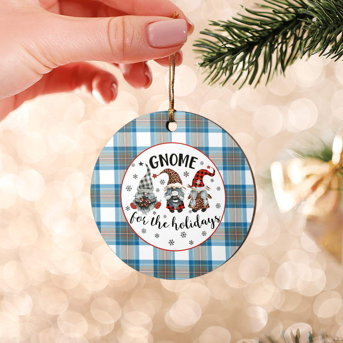 Clan Stewart Muted Blue Tartan Tartan Crest Gnome Round Ceramic Ornament WX46 Stewart Muted Blue Tartan Tartan Christmas   