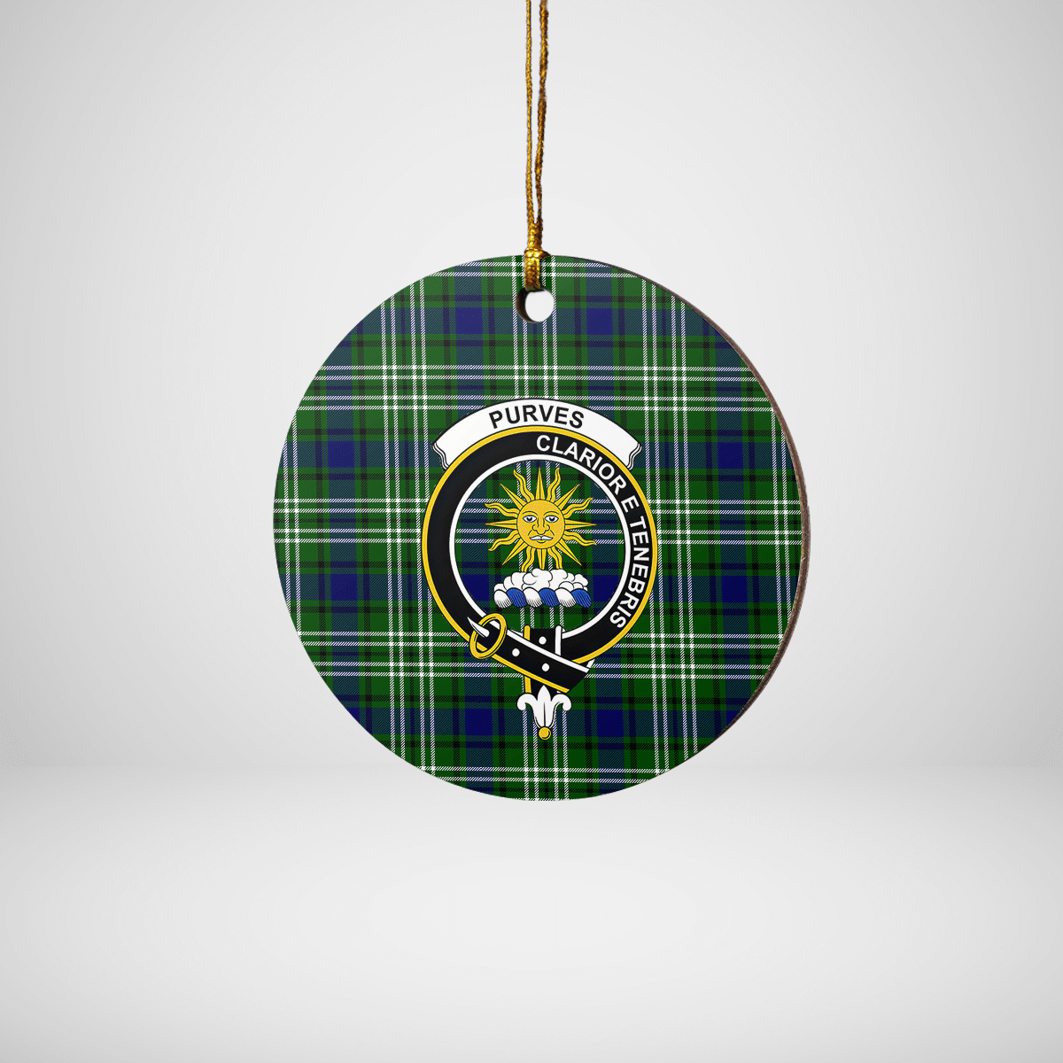 Clan Purves (Tweedside) Tartan Crest Round Ceramic Ornament WV31 Purves (Tweedside) Tartan Tartan Christmas   