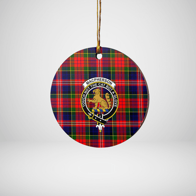 Clan MacPherson Modern Tartan Crest Round Ceramic Ornament