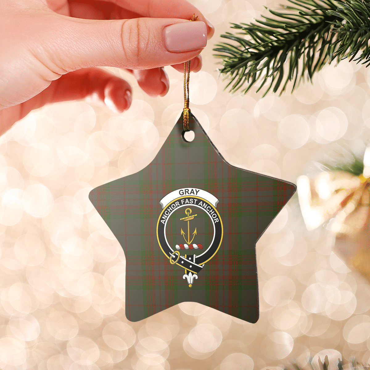 Clan Gray Tartan Crest Star Ceramic Ornament NH39 Gray Tartan Tartan Christmas   