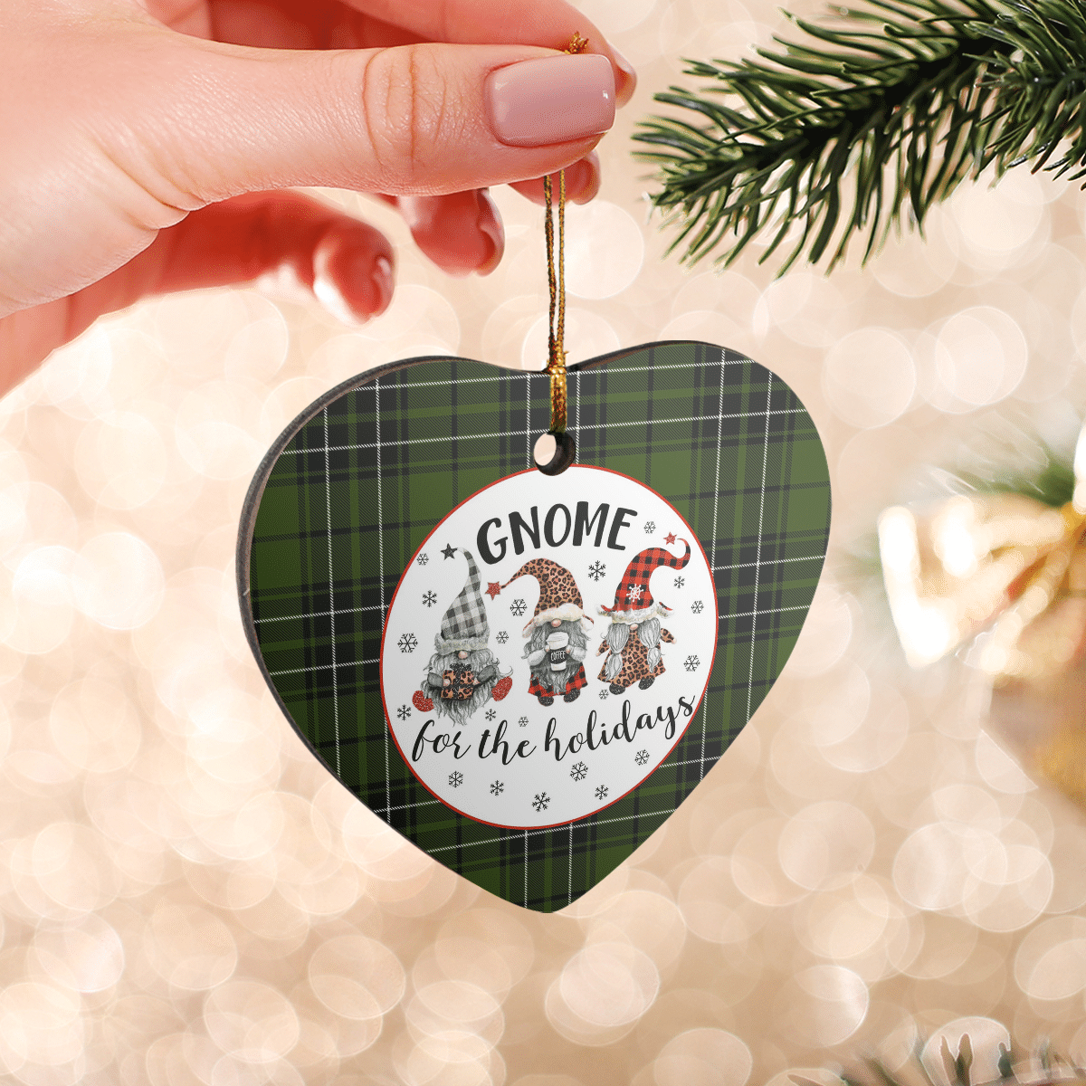 Clan MacLean Hunting Tartan Tartan Crest Gnome Heart Ceramic Ornament YN63 MacLean Hunting Tartan Tartan Christmas   