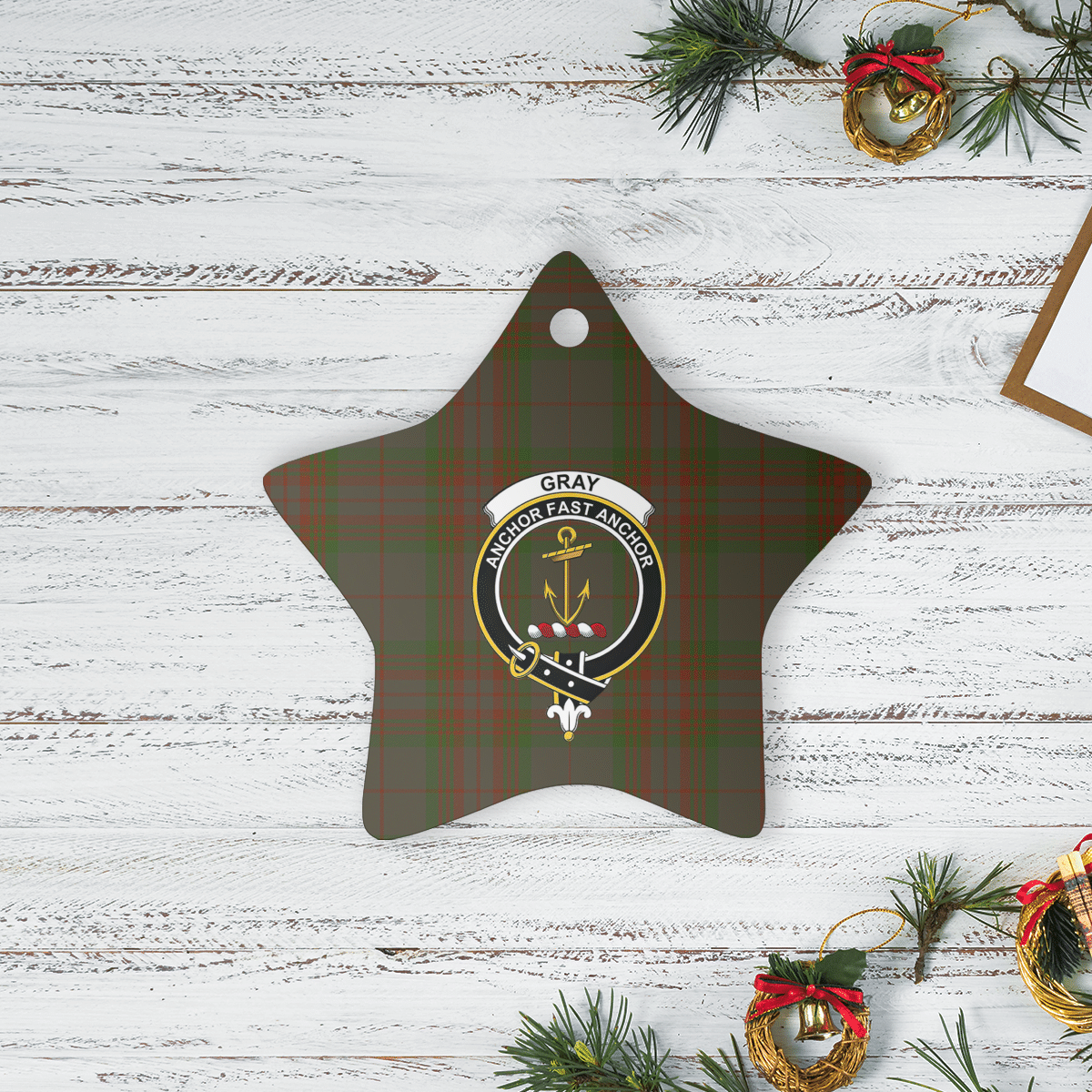 Clan Gray Tartan Crest Star Ceramic Ornament NH39 Gray Tartan Tartan Christmas   