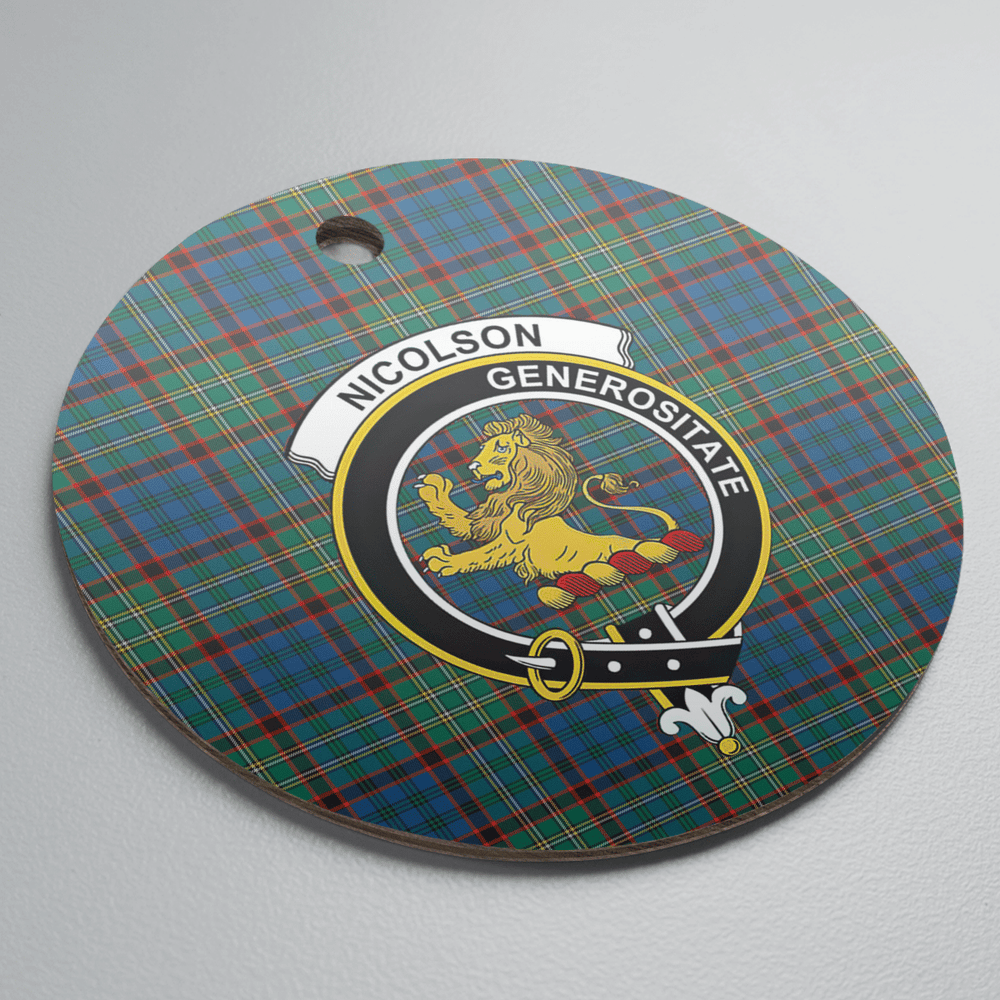 Clan Nicolson Hunting Ancient Tartan Crest Round Ceramic Ornament HC14 Nicolson Hunting Ancient Tartan Tartan Christmas   